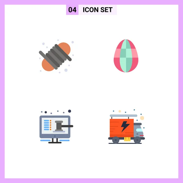 Set Van Commercial Flat Icons Pakket Voor Kamperen Scherm Garen — Stockvector
