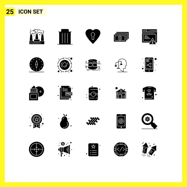 Vector Solid Glyphs Grid Webpage Seo Trash Money Dollar Editable — 스톡 벡터