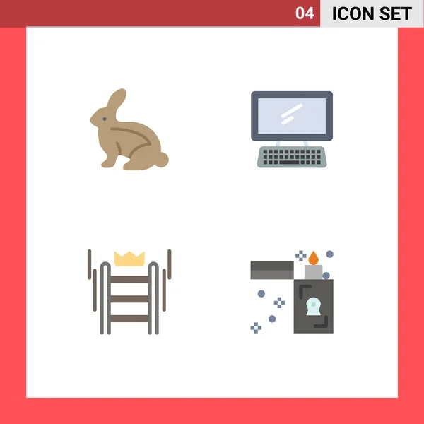 4つのモダンなフラットアイコンのグループウサギ はしご ウサギ デバイス クラウンのために設定編集可能なベクトルデザイン要素 — ストックベクタ