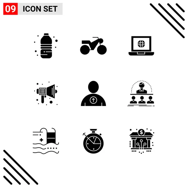 Universal Solid Glyphs Set Web Mobile Applications Felhasználó Avatar Földgömb — Stock Vector