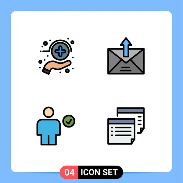 4ユーザーインターフェイスファイルラインフラットカラーケア アバター 電子メールの現代的な記号とシンボルのパック チェック編集可能なベクトルデザイン要素 — ストックベクタ