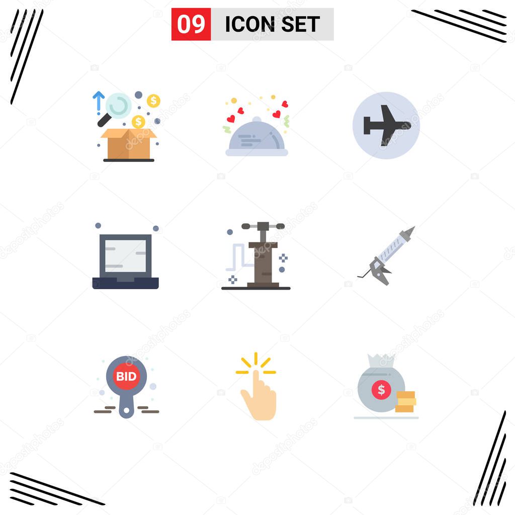 9 User Interface Flat Color Pack of modern Signs and Symbols of electronic, computer, restaurant, sign, airport Editable Vector Design Elements