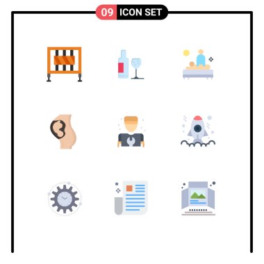 9 Basit Düz Renkli Düzenlenebilir Vektör Satırı Paketi: Anne, bebek, sırt, hamile, spa Düzenlenebilir Vektör Tasarımı Elementleri