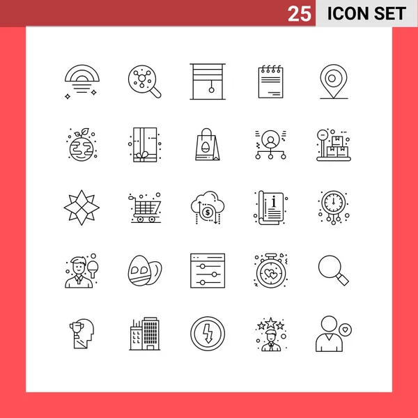 Conjunto Icones Modernos Símbolos Sinais Para Localização Papel Cortina Documento — Vetor de Stock