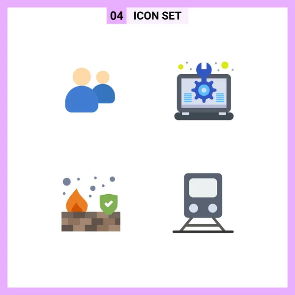 Set Commercial Flat Icons Pack Friends Fire Team Idea Security — Vector de stock