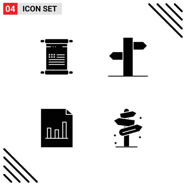 Mobile Interface Solid Glyph Set Pictograms Scroll Document Usa Direction — Stock Vector