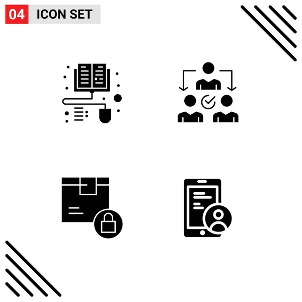 Mobile Interface Solid Glyph Set Pictograms Books Lock Assignment Distribution — Stock Vector