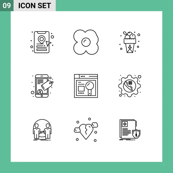 Thematic Vector Outlines Editable Symbols Phone Search Sweet Web Seo — Stockový vektor