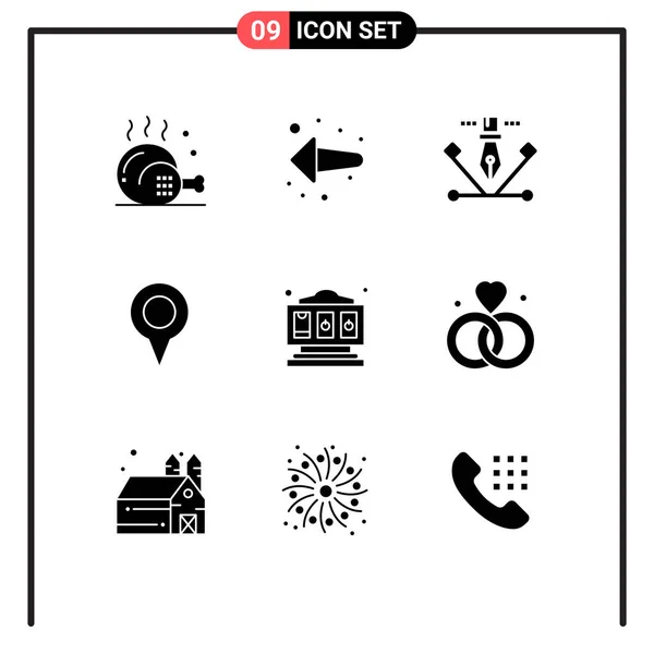 Universal Solid Glyph Signs Symbole Für Spiel Pin Grafik Karte — Stockvektor