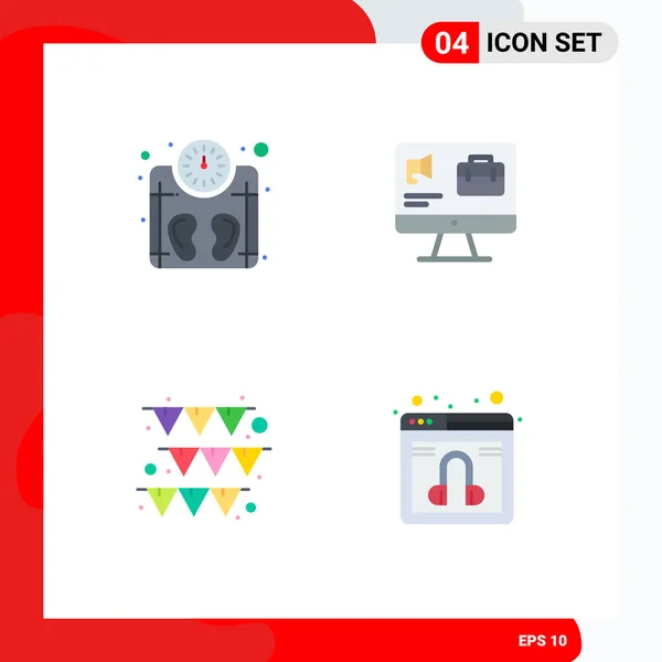 Set Commercial Flat Icons Pack Machine Garland Weight Speaker Chat — Stock Vector