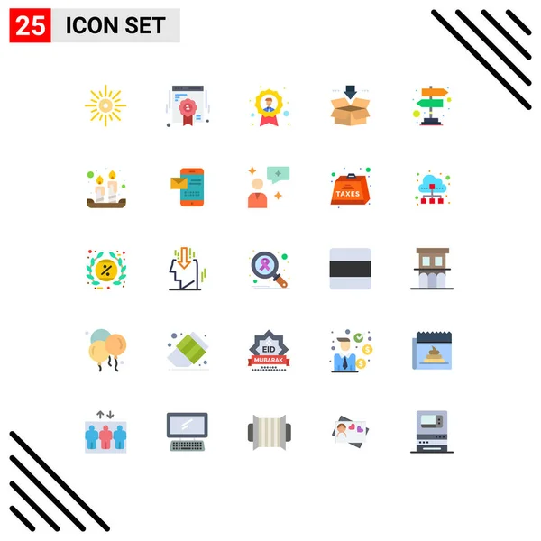 Mobile Interface Flat Color Set Pictograms Box Web Quality Arrow — Vector de stock