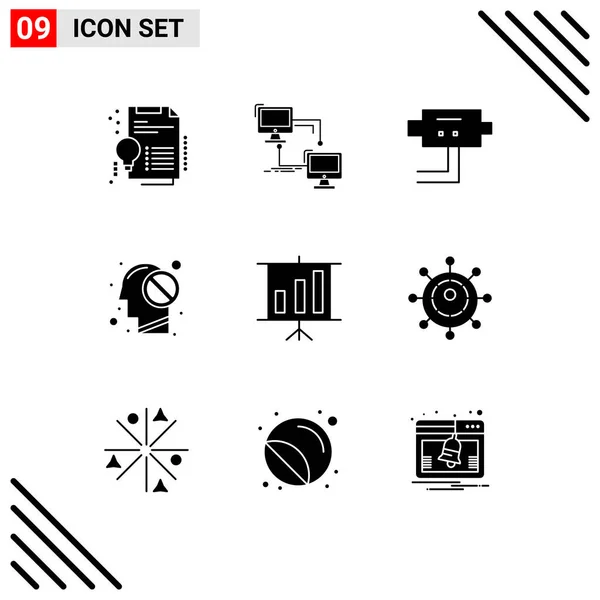 Mobile Interface Solid Glyph Set Pictograms Chart Forbidden Computer Closed — Stock Vector