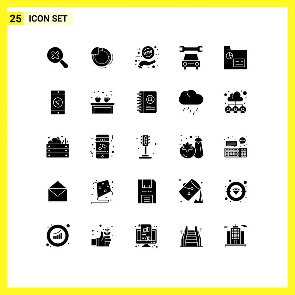 Pictogram Set Simple Solid Glyphs Records Finance Offer Business Repair — Stock Vector