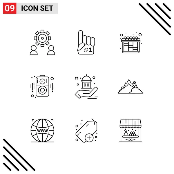 Pictogram Set Simple Outlines Help Mosque Sport Speaker Audio Editable — Stock Vector