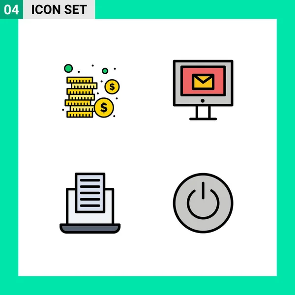 Vector Filledline Flat Colors Editable Symbols Cash Text Computer Service — 스톡 벡터