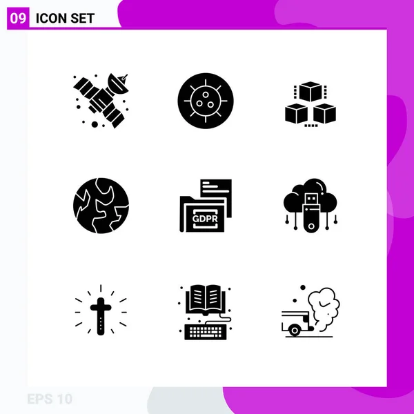 Stock Vector Icon Pack Líneas Símbolos Para Gdpr File Computing — Vector de stock