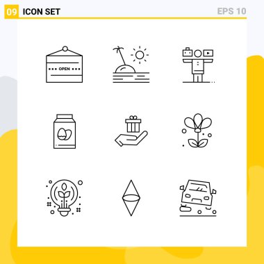 Hediye, Paskalya, tatil, şişe, çalışma için 9 Satır İşaretleri ve Sembollü Vektör Simgesi Paketi Düzenlenebilir Vektör Tasarım Elemanları