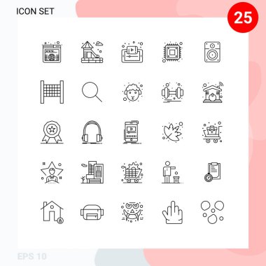 Web siteleri Mobil ve Uygulamalar hoparlörü, donanım, e, Cpu, düzenlenebilir vektör tasarım ögeleri için 25 satır konsepti