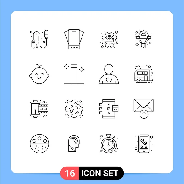 Thematic Vector Outlines Editable Symbols Baby Gear Efficiency Funnel Cog — Stockový vektor