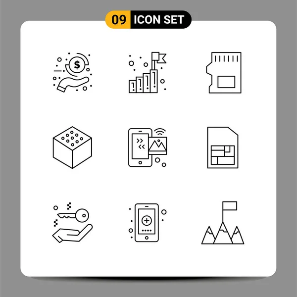 Pack Creative Outlines Iot Internet Card Image Cube Editable Vector — Stock Vector