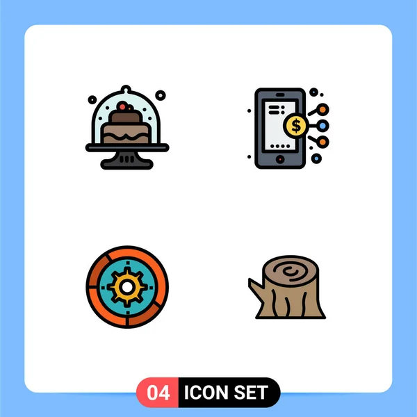 現代的な4つのファイルラインフラットカラーのセットと焼き ケーキ ビジネス セットアップなどのシンボル編集可能なベクトルデザイン要素 — ストックベクタ