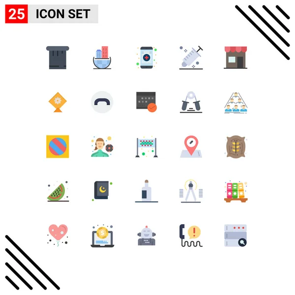 Mobile Interface Flat Color Set Pictograms Market Building Online Tool — Vector de stock