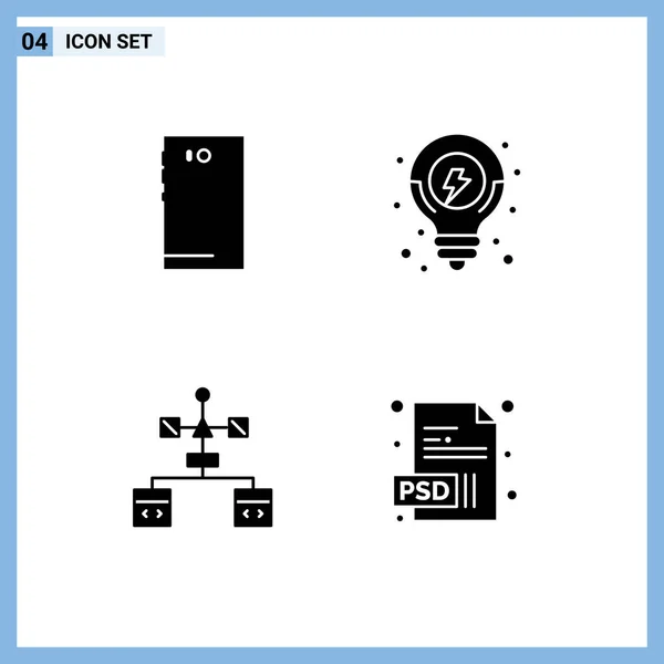 Ligne Vectorielle Modifiable Paquet Glyphes Solides Simples Téléphone App Caméra — Image vectorielle