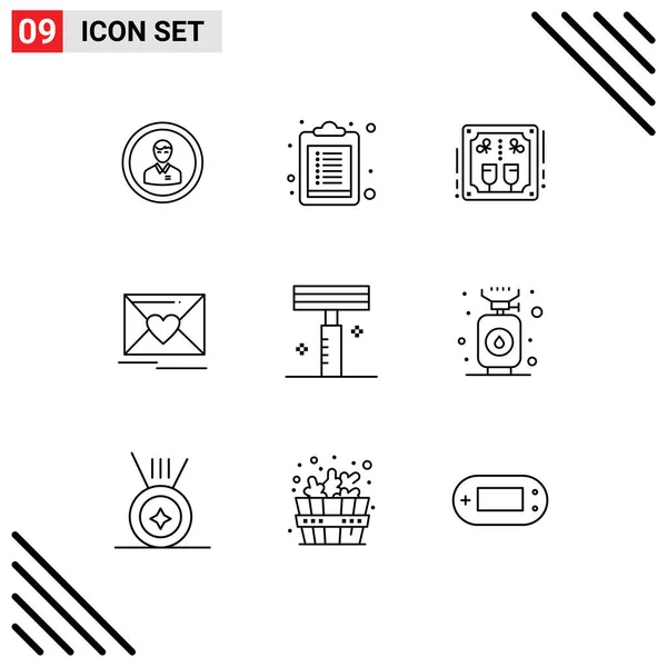 Icône Vectorielle Stock Paquet Signes Symboles Ligne Pour Coeur Courrier — Image vectorielle