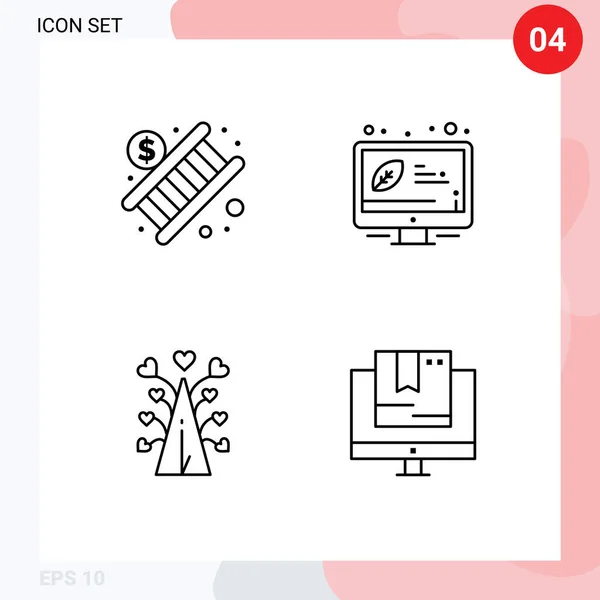 4つのモダンなUiアイコンのセット銀行 効率的 バレンタイン編集可能なベクトルデザイン要素のための記号 — ストックベクタ