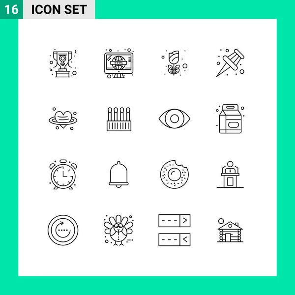 16ユーザーインターフェイスの概要バレンタイン ハート マーカーの現代的な記号とシンボルのパック編集可能なベクトルデザイン要素 — ストックベクタ