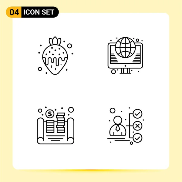 Creative Icons Современные Знаки Символы Десерта Наличные Деньги Клубника Интернет — стоковый вектор