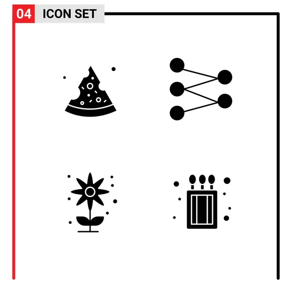 火などの4つの固体グリフとシンボルの現代セット編集可能なベクトルデザイン要素 — ストックベクタ