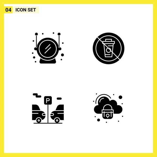 Mobile Interface Solid Glyph Set Pictograms Helmet Transport Security Editable — Stock Vector