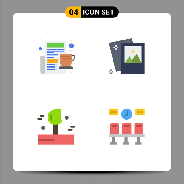 Pictogram Set Simple Flat Icons Breakfast Blow Newspaper Photo Wind — 스톡 벡터