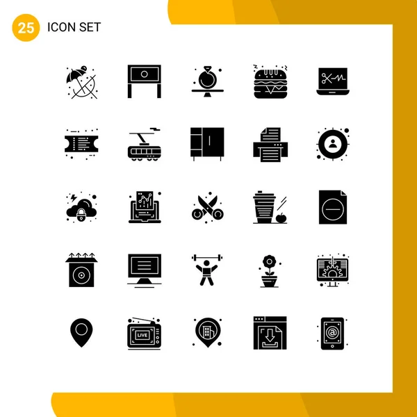 User Interface Pack Basic Solid Glyphs Audio Editing Software Burger — Stock Vector