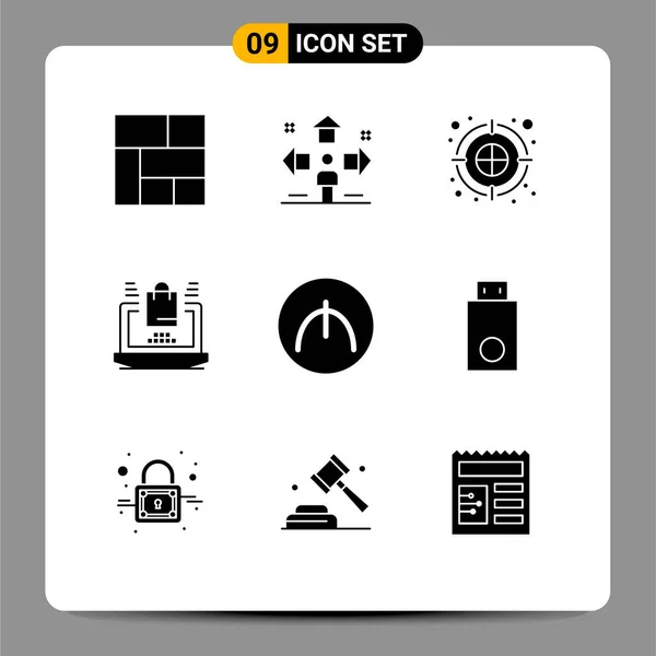 Universal Icon Symbols Group Modern Solid Glyphen Currency Shopping Bogenschießen — Stockvektor