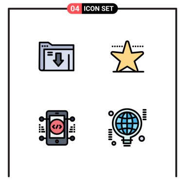Veri, çevrimiçi, indirme, yıldız, ampul Düzenlenebilir Vektör Tasarım Elemanları için 4 Dosyasının Düz Renk İşaretleri ve Sembolleri Grubu