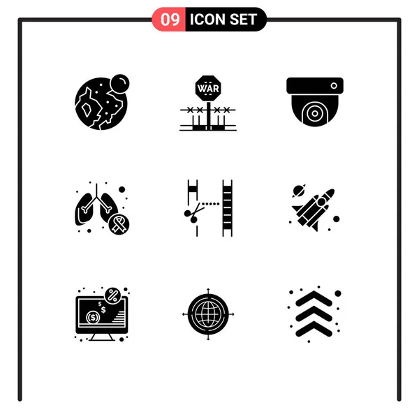 Pictogram Set Simple Solid Glyphs Cinema Lungs Cancer Occupy Lung — Stock Vector