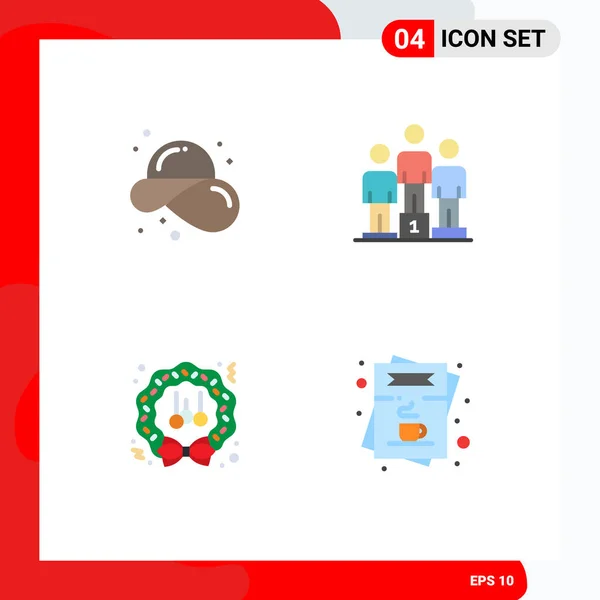 Juego Pictogramas Iconos Piso Simple Playa Christmas Sombrero Paja Pedestal — Vector de stock