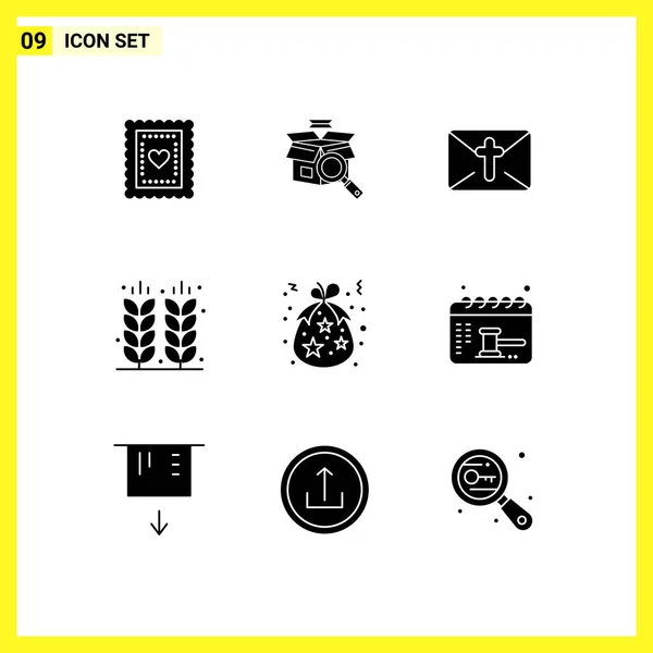 Modern Set Solid Glyphs Pictograph Bag Field Massege Farming Agriculture — 스톡 벡터