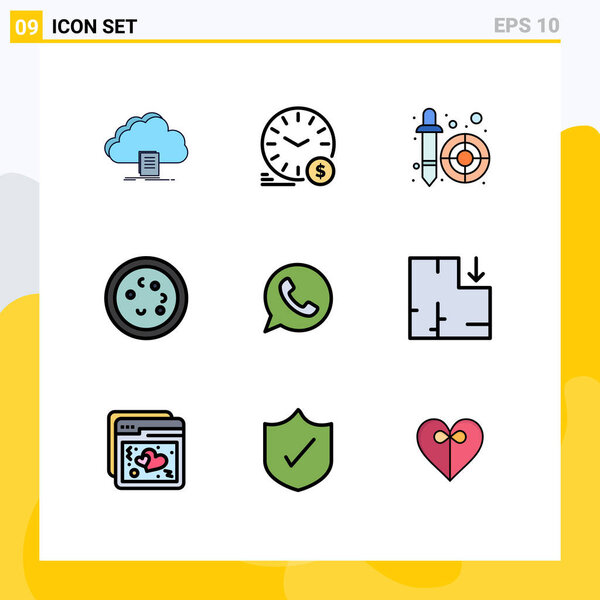 Интерфейс 9-дюймовый Fileline Flat Colors of laboratory, biology, wallclock, bacteries, picker, table Vector Design Elements