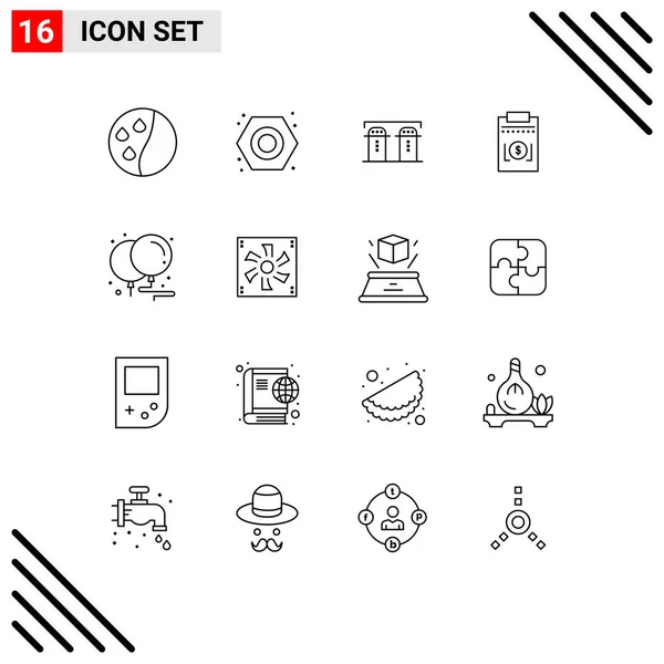 Mobile Interface Outline Set Pictograms Celebration Balloons Paper Money Business — Vector de stock