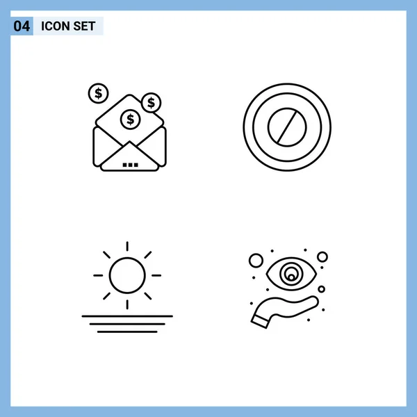 Mobile Interface Line Set Pictograms Business Sun Message Tablet Focus — Stock Vector