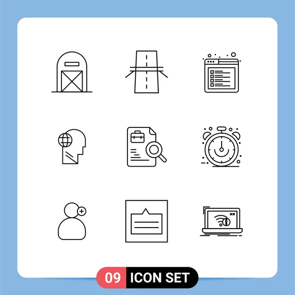 Mobile Interface Outline Set Pictograms Mind Globe Grid Business Tab — Stockový vektor