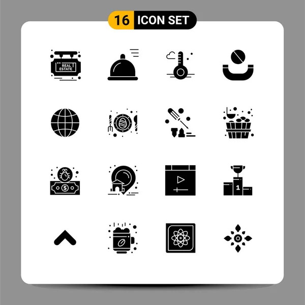 Interfejs Użytkownika Solid Glyph Pack Nowoczesnych Znaków Symboli Jaj Globu — Wektor stockowy