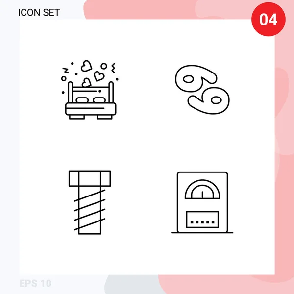 Set Modern Icons Sysymbols Signs Bed Screw Love Bed Zodiac — Vector de stock