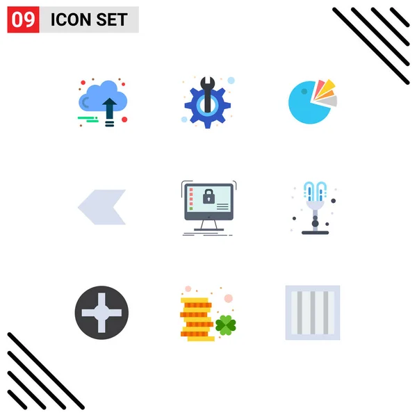Mobile Interface Flat Color Set Pictograms Protection Left Fix Pointer — Stock Vector