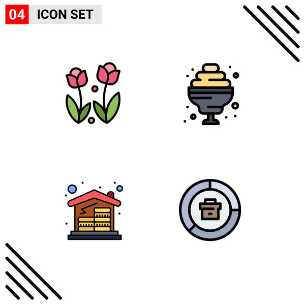 Set Modern Icons Sysymbols Signs Flora Home Mortgage Rose Food — Archivo Imágenes Vectoriales