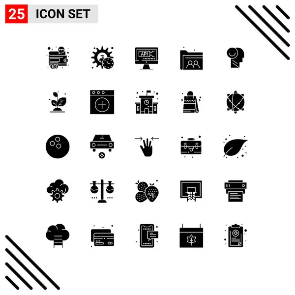 Stock Vector Icon Pack Mit Zeilenzeichen Und Symbolen Für Ordner — Stockvektor