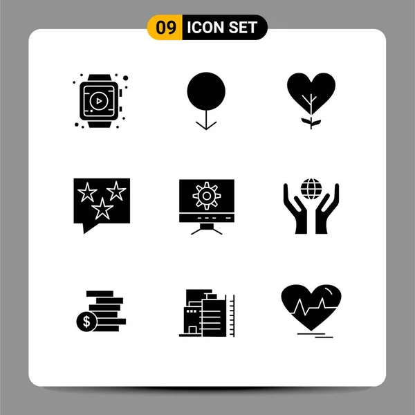 Mobile Interface Solid Glyph Set Pictograms Setting Star Rate Chat — Stock Vector